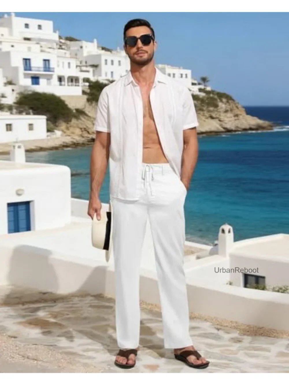 Mens Linen Pants Casual Drawstring Summer Lightweight Trousers 4 Pockets
